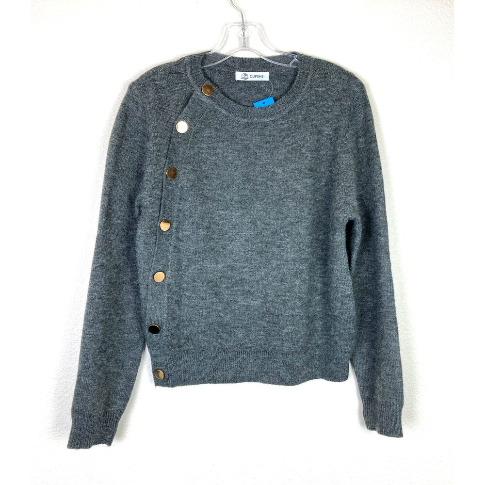 NWT CUPSHE Women's Sweater Size M Gray Soft Gold Buttons